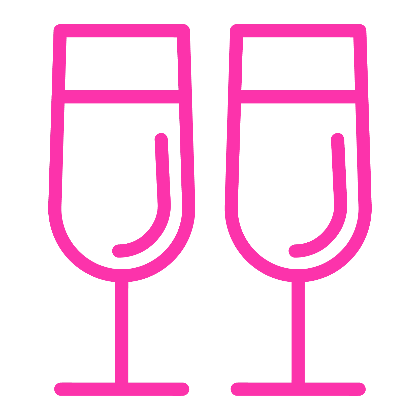 A pink icon of two champagne flutes side by side.
