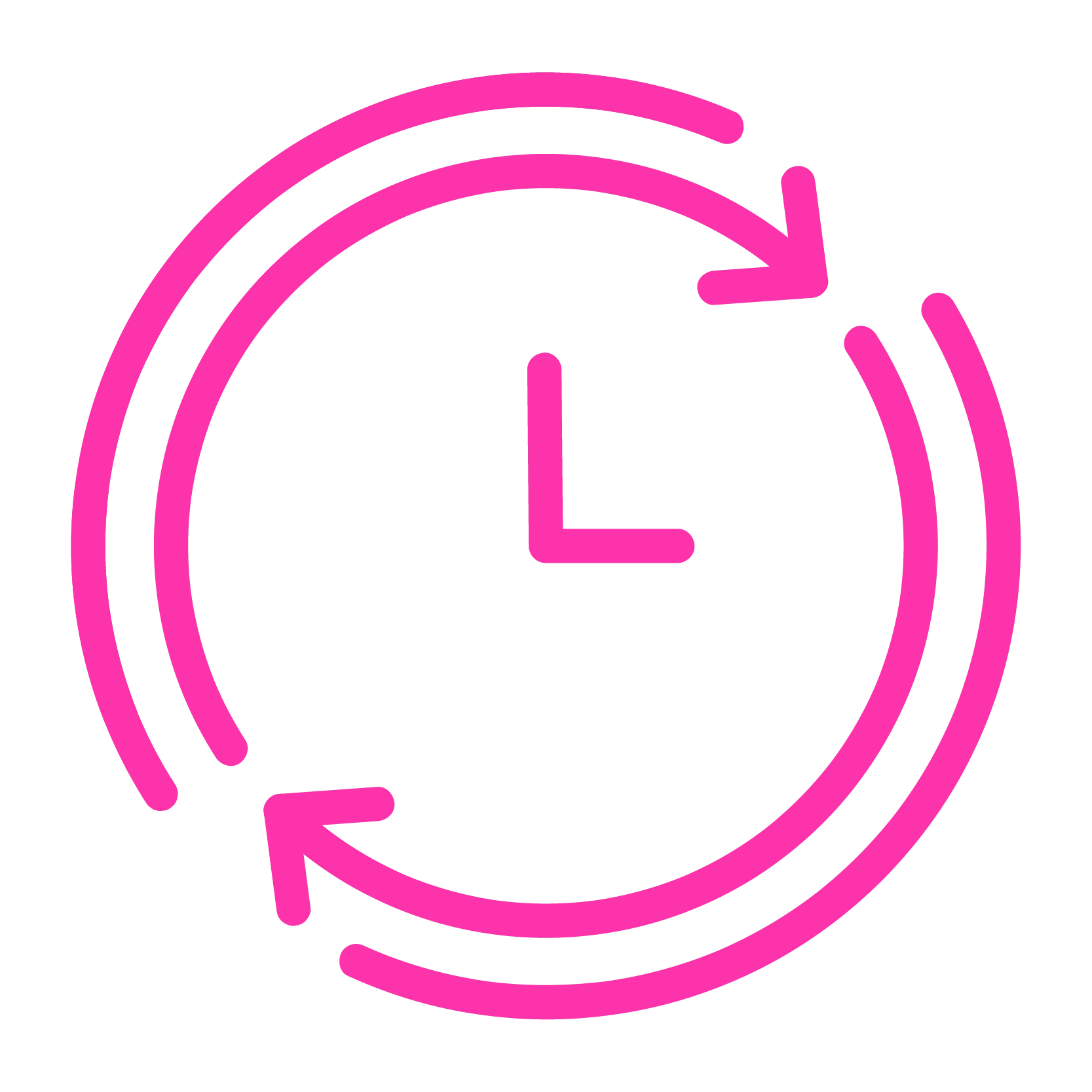 An icon of a clock surrounded by two circular arrows pointing clockwise.